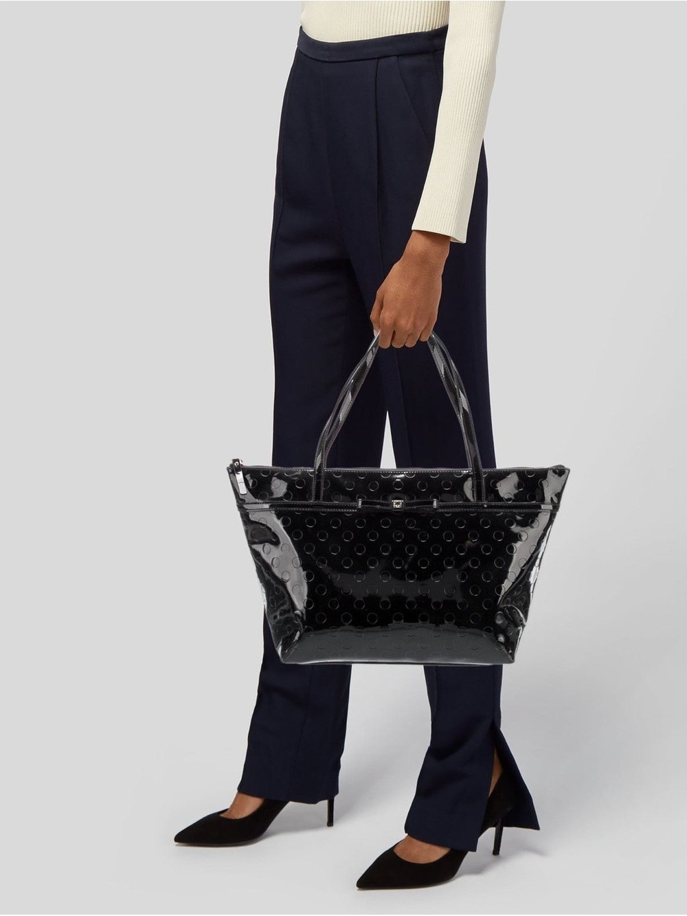 Authentic Kate Spade Black Patent Polka-Dot Tote Bag
